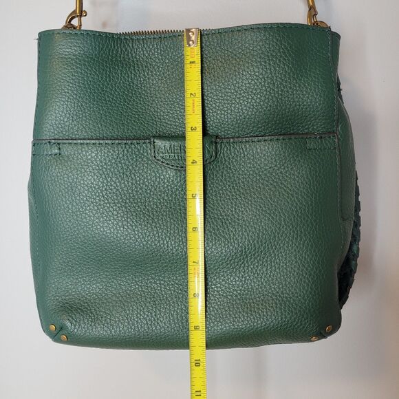 American Leather Co Luca Triple Entry Crossbody Bag Deep Emerald Green Pebbeled - Picture 11 of 15